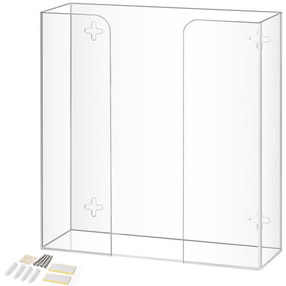 Storage Standard Glove Box Holder Dispenser - Kitchen, Medical, & Latex Gloves Holder Wall Mount or Countertop, Universal Fit - Thick Acrylic, Easy to Use, Slide, & Load Open Top Design - Clear