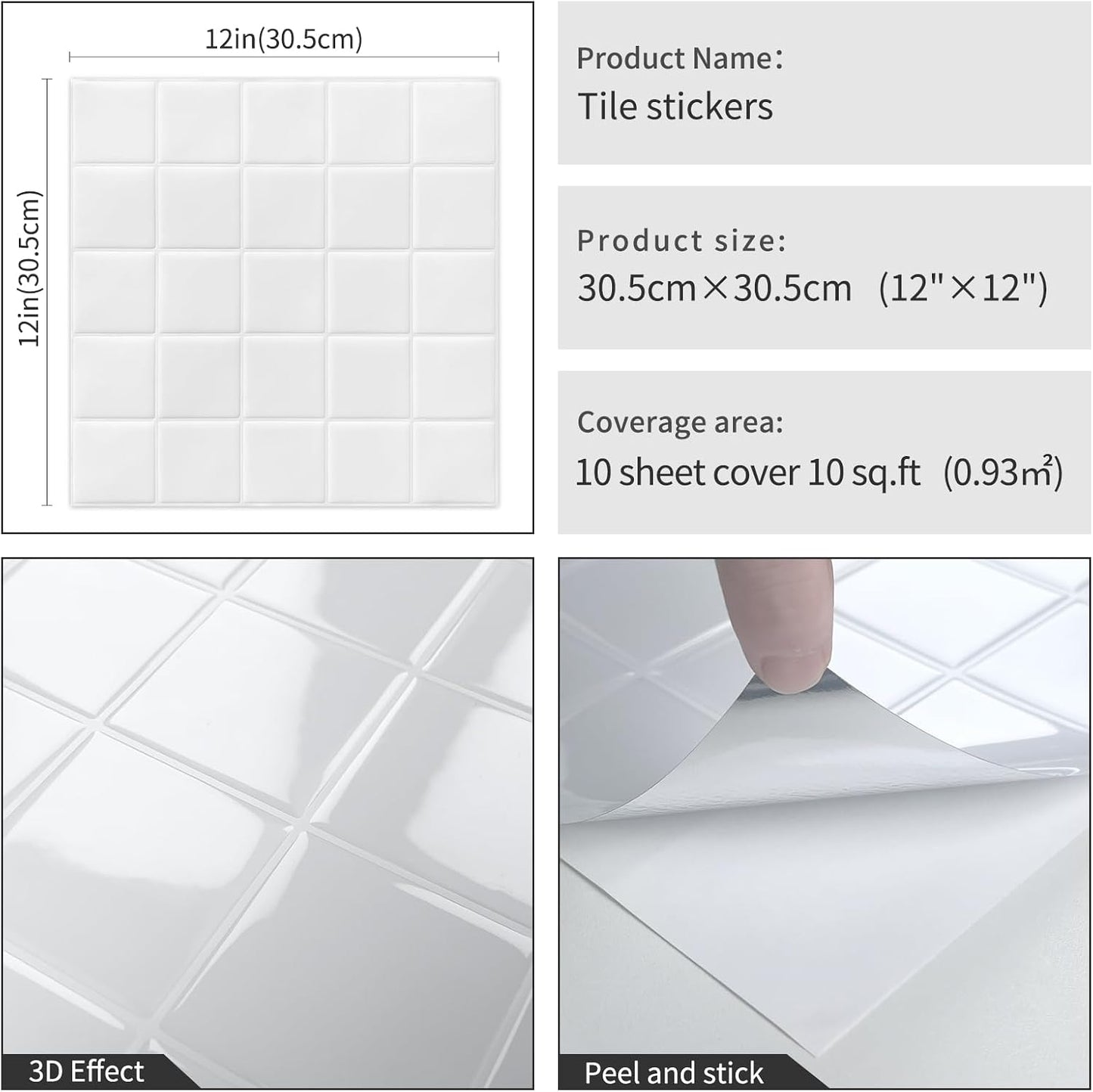 DEWOO Colorful Peel and Stick Backsplash Tiles Kitchen Bathroom Square Self Adhesive Wall Tile Checkered Stickers,Multicolor (10-Sheet, 12"×12")