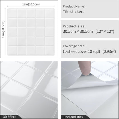 DEWOO Colorful Peel and Stick Backsplash Tiles Kitchen Bathroom Square Self Adhesive Wall Tile Checkered Stickers,Multicolor (10-Sheet, 12"×12")