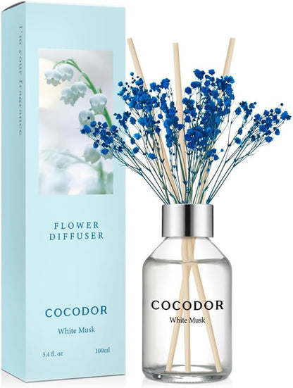 COCODOR Flower Reed Diffuser Set / 6.7oz / Cashmere Vanilla/Scent Diffuser with Sticks Home Fragrance Reed Diffuser for Bathroom Shelf Decor