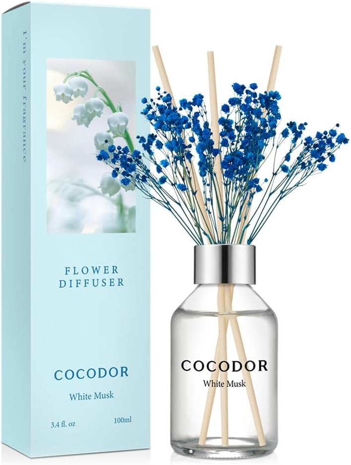 COCODOR Flower Reed Diffuser Set / 6.7oz / Garden Lavender/Scent Diffuser with Sticks Home Fragrance Oil Reed Diffuser for Bathroom Shelf Decor