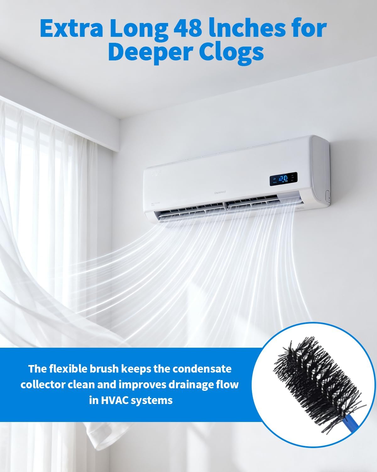2 PCS Condensate Trap Flexible Drain Brush, 48 Inch Drain Line Cleaning Brush, Condensate Traps Clean for Condensate P-Trap and HVAC Systems