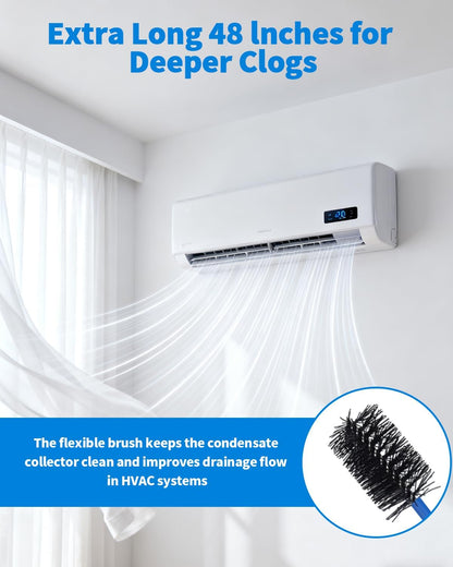 2 PCS Condensate Trap Flexible Drain Brush, 48 Inch Drain Line Cleaning Brush, Condensate Traps Clean for Condensate P-Trap and HVAC Systems