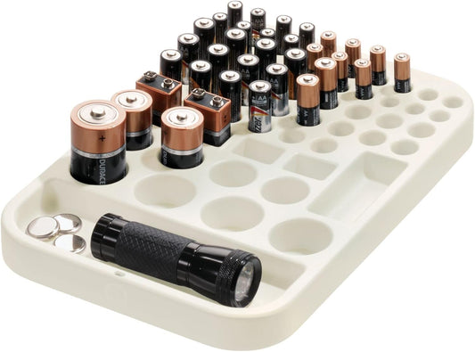 iDesign Plastic Divided Battery Organizer Insert, Coconut | 7.6" x 11.1" x 1"