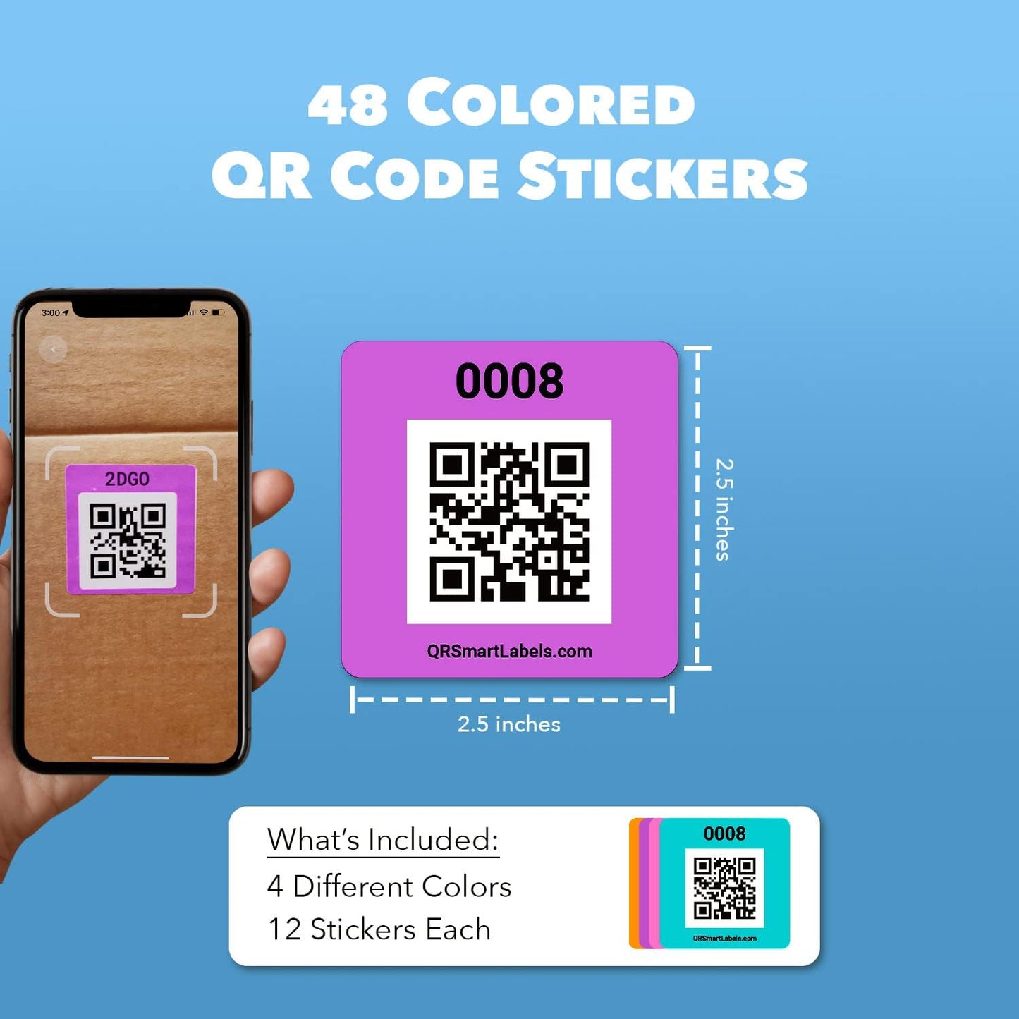 Smart Labels QR Code Stickers with AI Photo Analysis App - Auto-Creates Item Descriptions - No Typing - Made in USA - QR Code Labels for Storage & Inventory Tracking, Organization & Moving, Pack of 48