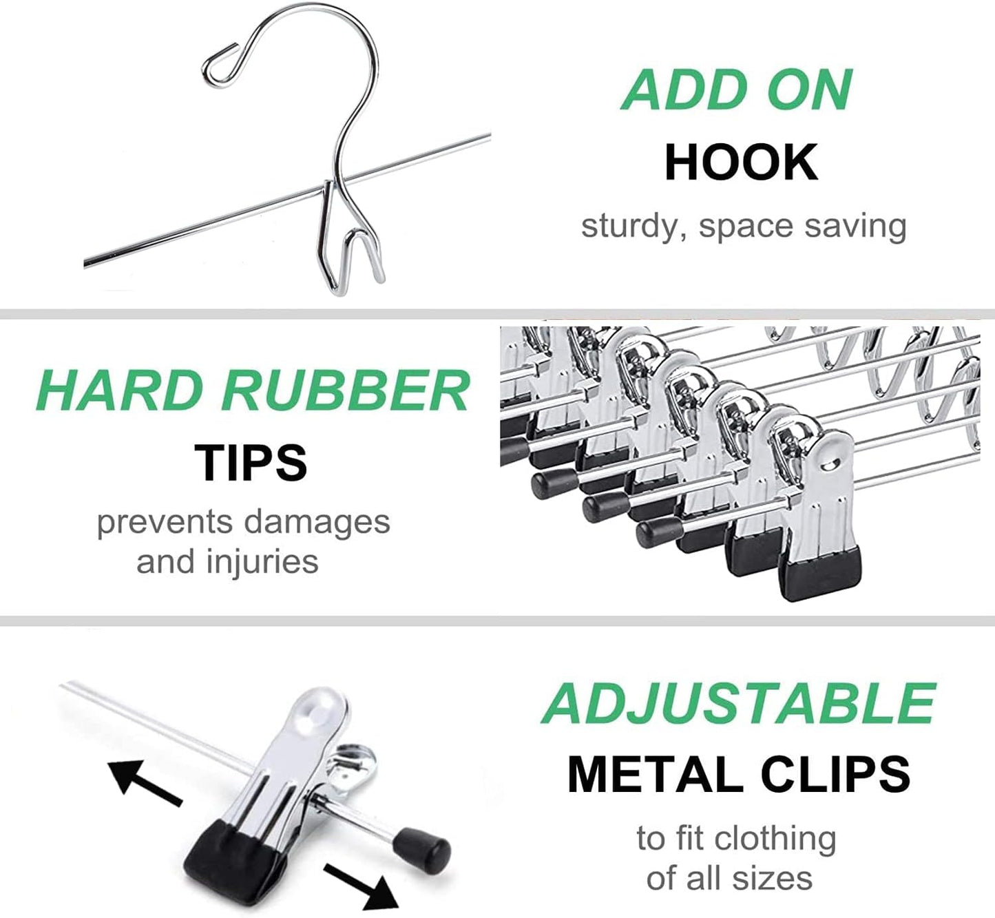 Amber Home 12 Pack Heavy Duty Add on Metal Pants Skirt Hangers, Stackable Add-on Metal Clothes Hangers with 2-Adjustable Clips, Cascading Clip Hangers Space Saving for Jeans, Slacks