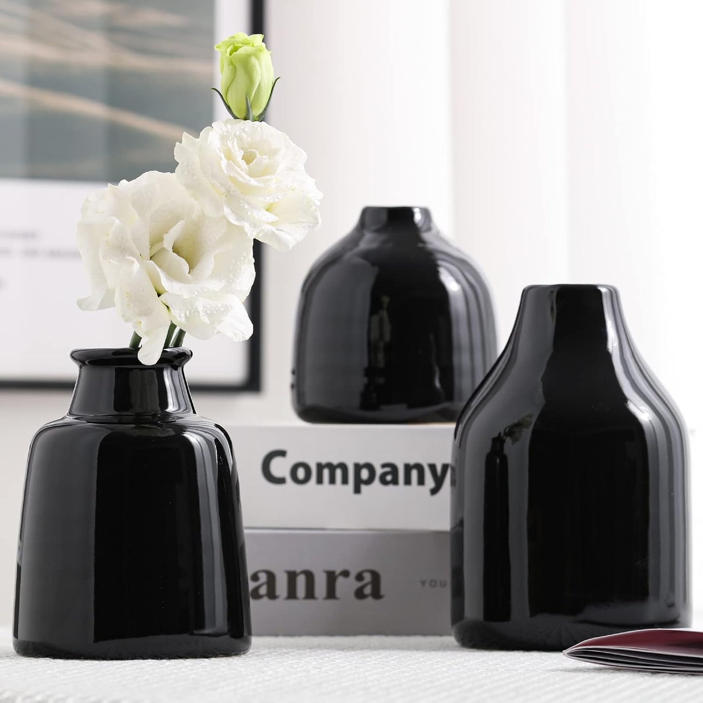 hjn Small White Vase Set of 3 for Modern Home Decor,Ceramic Vases for Centerpieces Flower Vases for Living Room Wedding/Dinner Table/Party -White