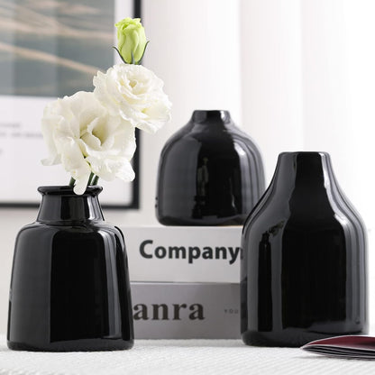 hjn Small White Vase Set of 3 for Modern Home Decor,Ceramic Vases for Centerpieces Flower Vases for Living Room Wedding/Dinner Table/Party -White