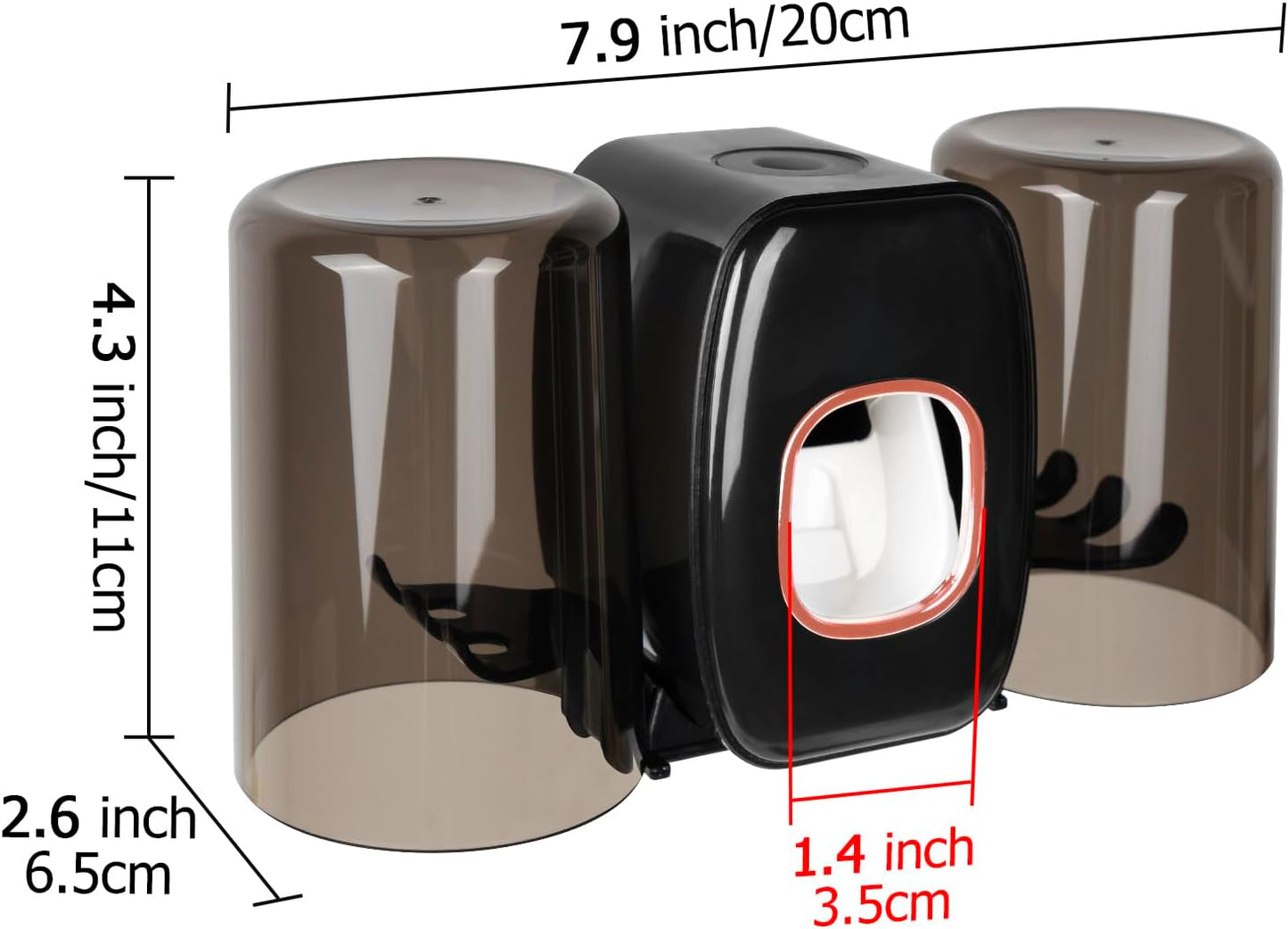 4 Slots Wall Mount Toothbrush Holder with Cover, Self Adhesive Toothbrush Storage Organizer for Shower, Toothbrush Hanger with 2 mouthwash Cups for Bathroom, Medicine Cabinet, Dorm (Black)