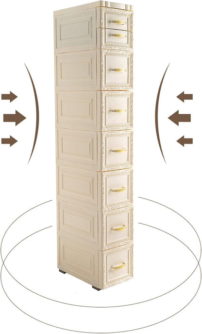 8 Drawers Narrow Storage Cabinet with Wheels,Slim Floor Cabinets,Rolling Organizer Cart for Small Spaces,Pink