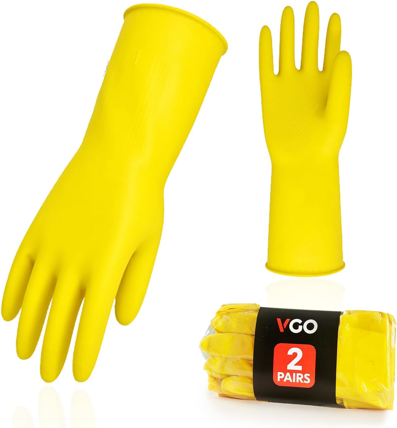 Vgo... 3-Pairs Reusable Household Gloves, Rubber Dishwashing gloves, Extra Thickness, Long Sleeves, Kitchen Cleaning, Working, Painting, Gardening, Pet Care (Size L, Yellow, HH4601)