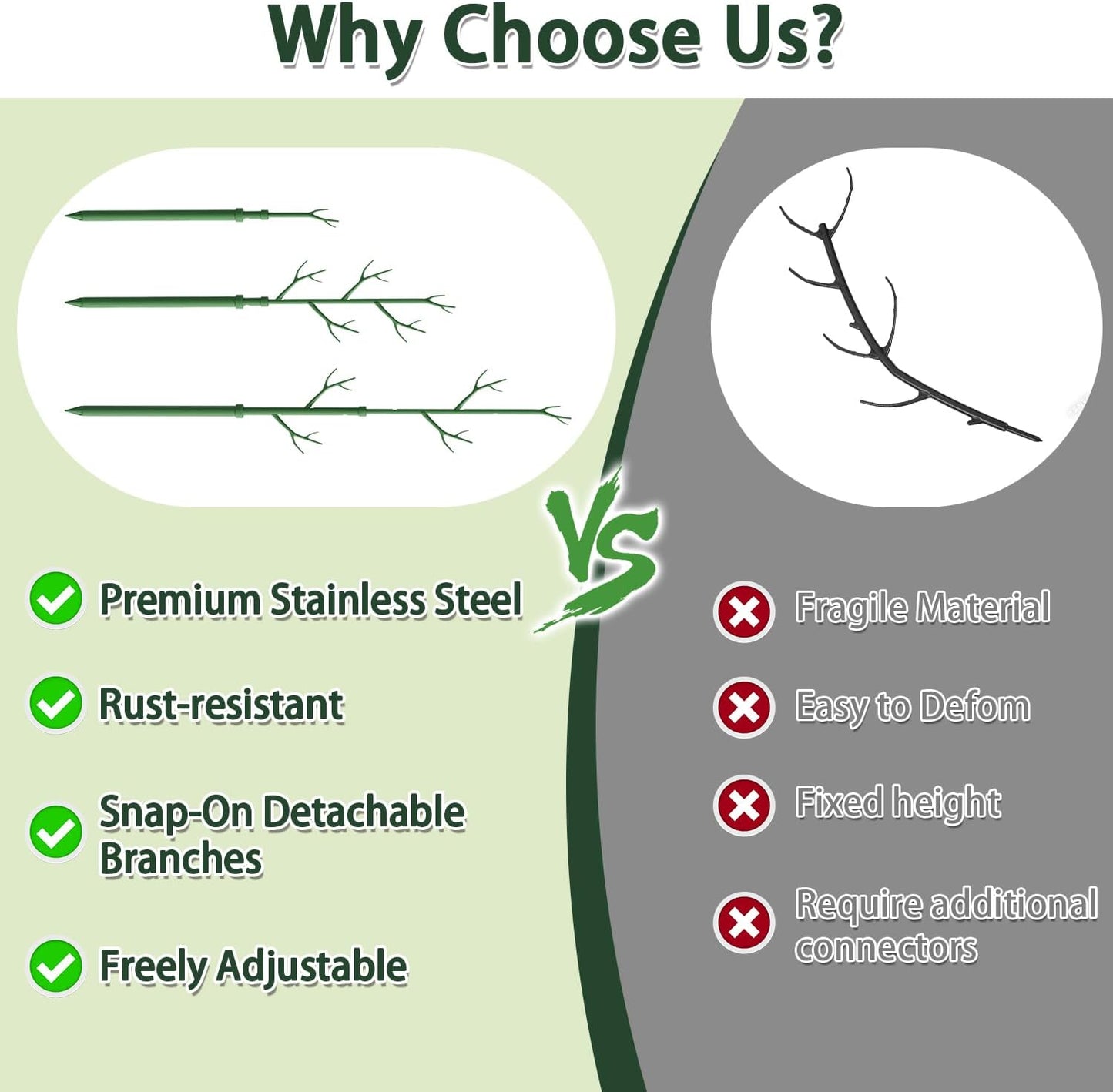 Telescoping Monstera Plant Support Stakes,17.3IN to 43.3IN Detachable Branch Plant Sticks Support Tall for Indoor Outdoor Climbing Plants,Adjustable Length Plant Accessories for Potted Plant-2 Pack
