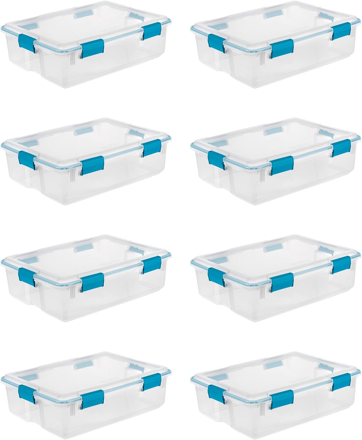 Sterilite 4-Pack Gasket Box, Home Storage Organizer Bins with Lids, 37 Quart – Stackable Clear Plastic Containers for Bedroom, Bathroom, Garage, Basement, or Attic