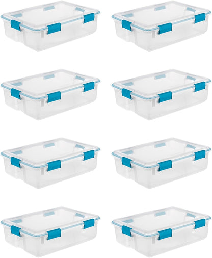 Sterilite 4-Pack Gasket Box, Home Storage Organizer Bins with Lids, 37 Quart – Stackable Clear Plastic Containers for Bedroom, Bathroom, Garage, Basement, or Attic