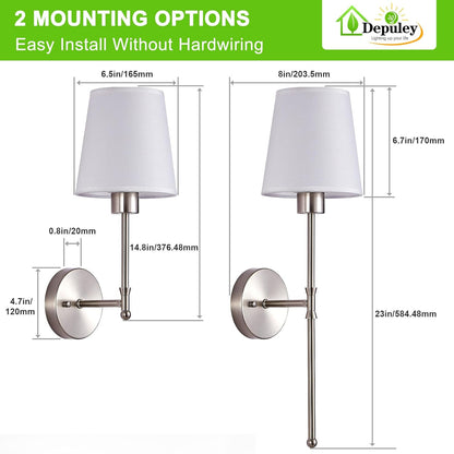 Depuley Battery Operated Wall Sconce: Set of 2 Wireless Wall Lights with 10000mAh Dimmable Bulbs and Remote for Bedroom - Rechargeable 15 Colors Gold Wall Lamp for Living Room Hallway