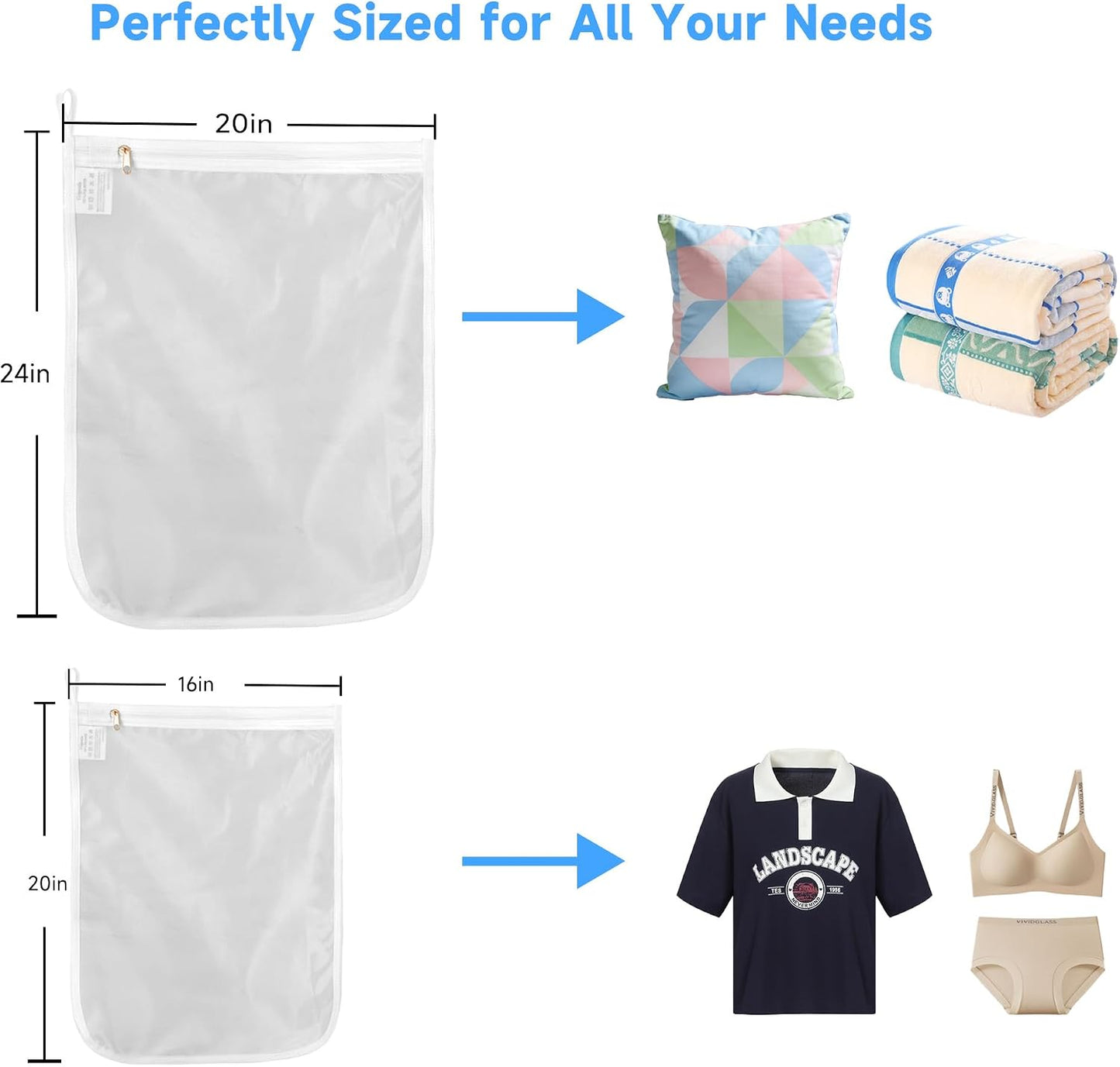 GOGOODA 2 Pack Delicates Laundry Bags, Fine Mesh Wash Bag with Hanging Loop | Large for Lingerie, Shirts, Sweaters, Underwear, Bra, Silk, Socks