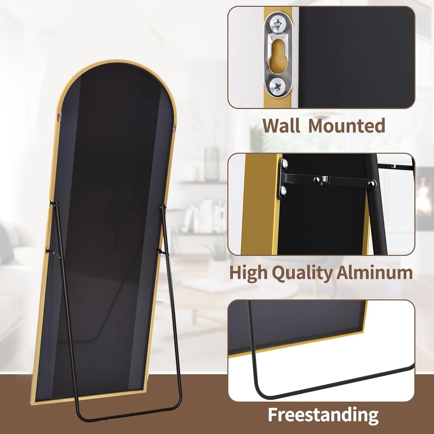 OGCAU Floor Full Length Mirror, 56"x20" Arched Full Body Mirror, Hanging or Leaning, Standing, Wall Mounted with Aluminum Frame for Bedroom Living Room, White