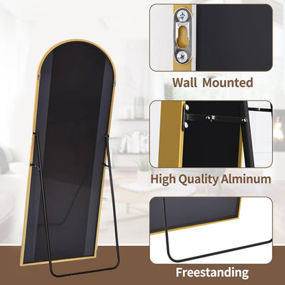 OGCAU Floor Full Length Mirror, 56"x20" Arched Full Body Mirror, Hanging or Leaning, Standing, Wall Mounted with Aluminum Frame for Bedroom Living Room, White