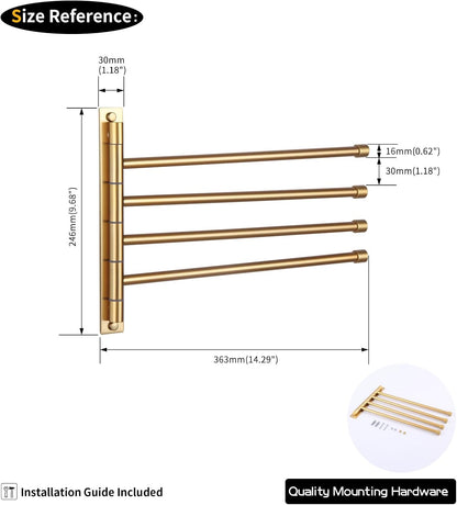 GERZWY Wall Mount Bath Towel Rack with 4 Arms Stainless Steel Bathroom Swing Arm Towel Bars Organizer, White