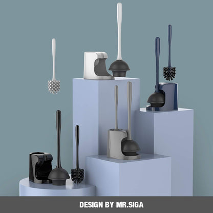 MR.SIGA Toilet Plunger and Bowl Brush Combo for Bathroom Cleaning, Black, 2 Sets