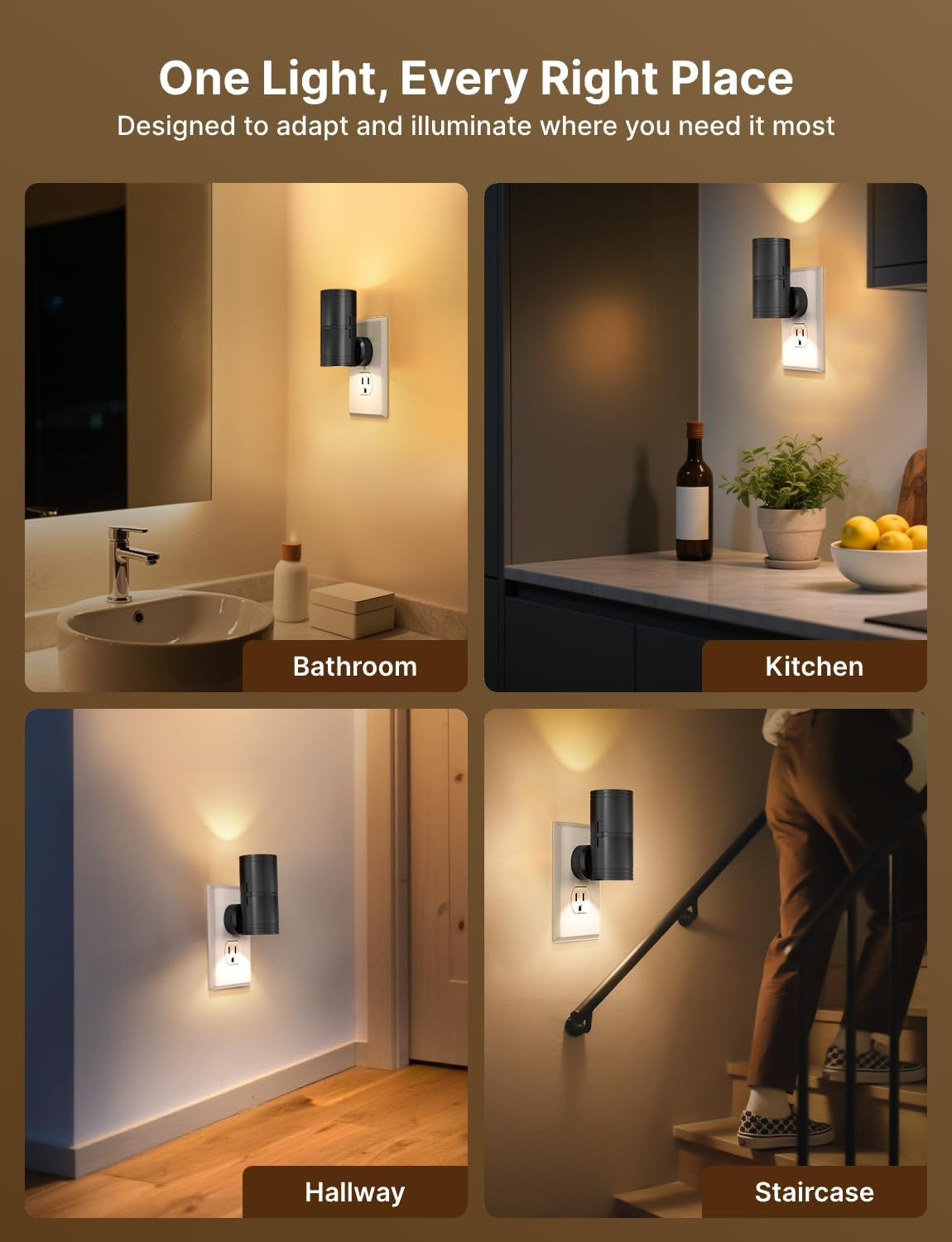 Likelgn Night Light Plug into Wall, 2 Pack Dimmable LED Nightlight with Dusk to Dawn Sensor, Soft White Glow, for Hallway, Bathroom, Bedroom, Black