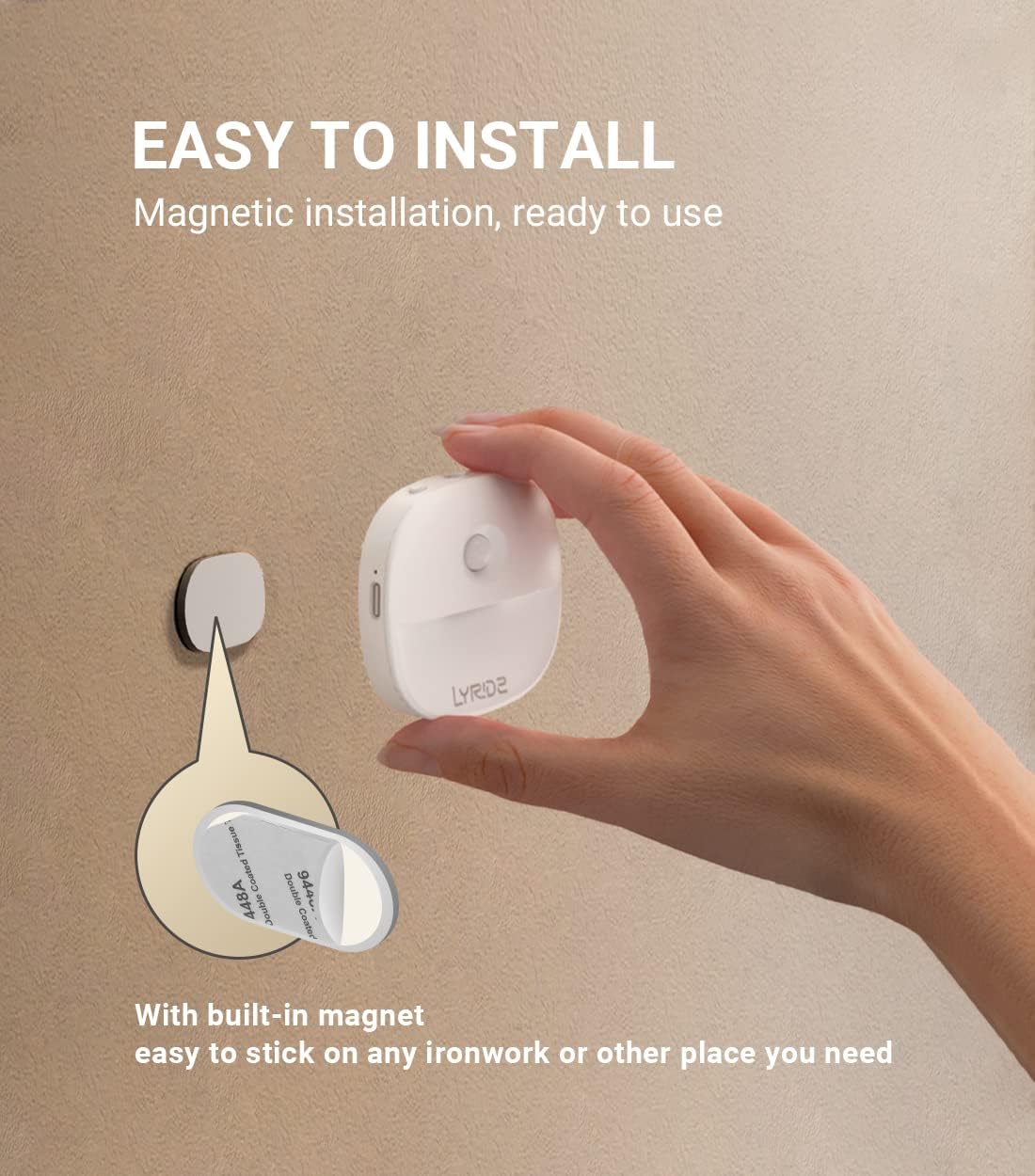 Lyridz Rechargeable Night Light, Motion Sensor Battery Nightlight, Mini Stick-on LED Closet Light, 1-20LM Dimmable Brightness for Bathroom, Bedroom, Kitchen, Washroom, Stairs, Hallway, 3-Pack