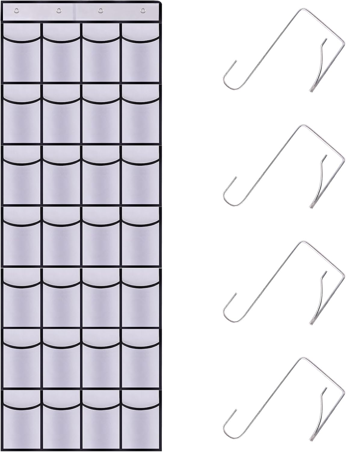 Over the Door Shoe Organizer,24 Mesh Pockets,Hanging Storage (White) | Large breathable mesh pockets for shoes, accessories,and small items,hanging storage holder for bedroom,closet,or entryway.