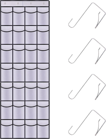 Over the Door Shoe Organizer,24 Mesh Pockets,Hanging Storage (White) | Large breathable mesh pockets for shoes, accessories,and small items,hanging storage holder for bedroom,closet,or entryway.
