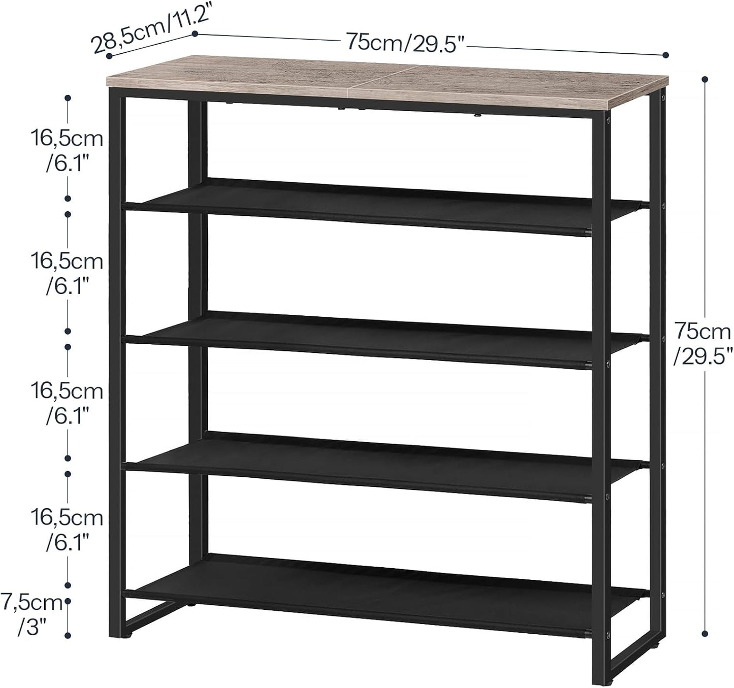 HOOBRO Shoe Rack, 4 Tier Shoe Storage Organizer with 3 Oxford Fabric Shelves and Top Panel, Holds 12-16 Pairs of Shoes for Entryway and Closet, Industrial, Rustic Brown BF47XJ01G1