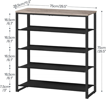 HOOBRO Shoe Rack, 4 Tier Shoe Storage Organizer with 3 Oxford Fabric Shelves and Top Panel, Holds 12-16 Pairs of Shoes for Entryway and Closet, Industrial, Rustic Brown BF47XJ01G1