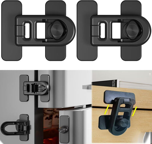 Fridge Lock for RV Camper Refrigerator, 180° Swivel 90 Degree Adhesive Childproof Latch No Drill, Baby Proofing Cabinet Freezer Oven Lock for Toddler Cat Dog, Safety Renter Friendly 2-Pack