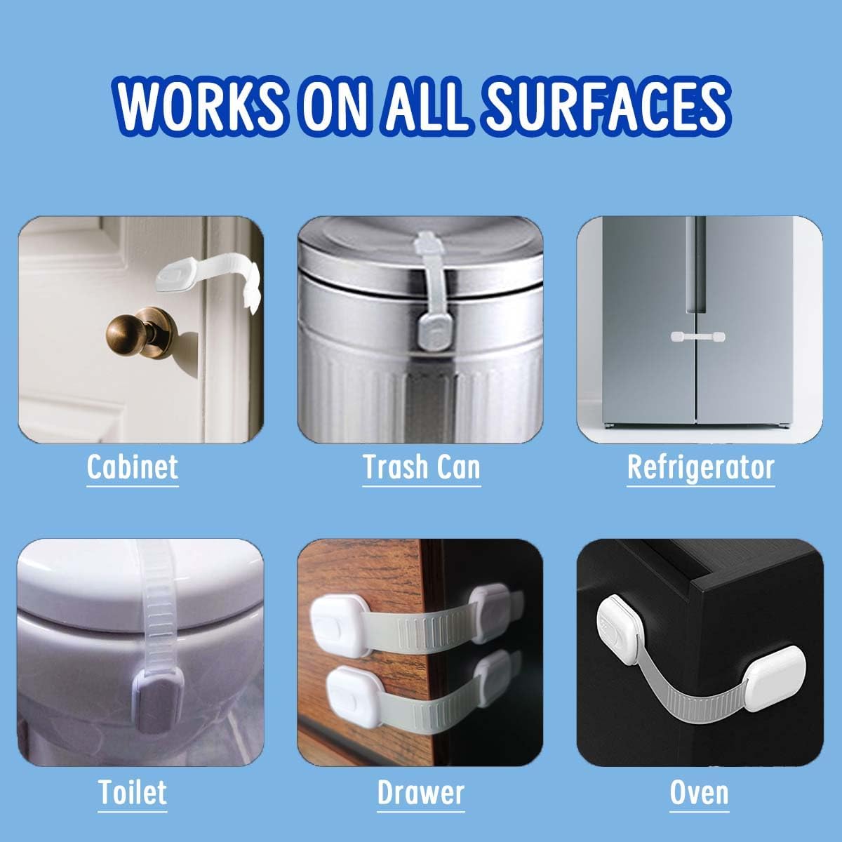 Cabinet Locks (6 Pack) Self Adhesive Drawer Latches for Home Furniture, Fridge & Cabinets, No Drilling Required