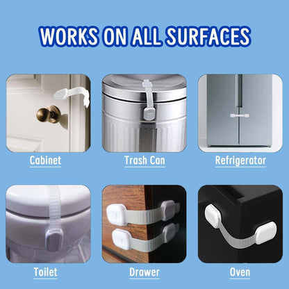 Cabinet Locks (6 Pack) Self Adhesive Drawer Latches for Home Furniture, Fridge & Cabinets, No Drilling Required