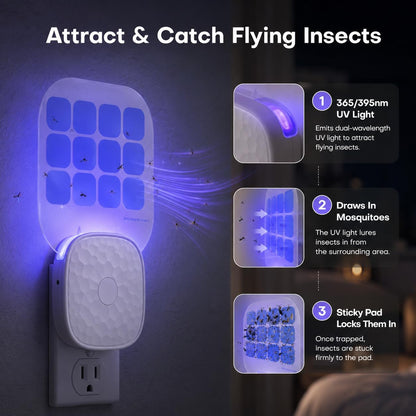 Fruit Fly Traps for Indoors Plug-in with Double-Sided Sticky Glue Cards | Flying Insect Trap for Fruit Flies, Gnats, Moths, Includes 3 Refills for House
