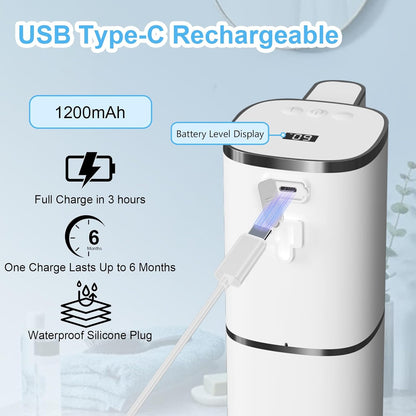 OHIFAST Automatic Foaming Soap Dispenser Touchless, USB Rechargeable Smart Hand Soap Dispenser, 9-Level Adjustable, Physical Button Operation, 13.5oz/400mL Wall Mounted for Bathroom Kitchen Dish Soap
