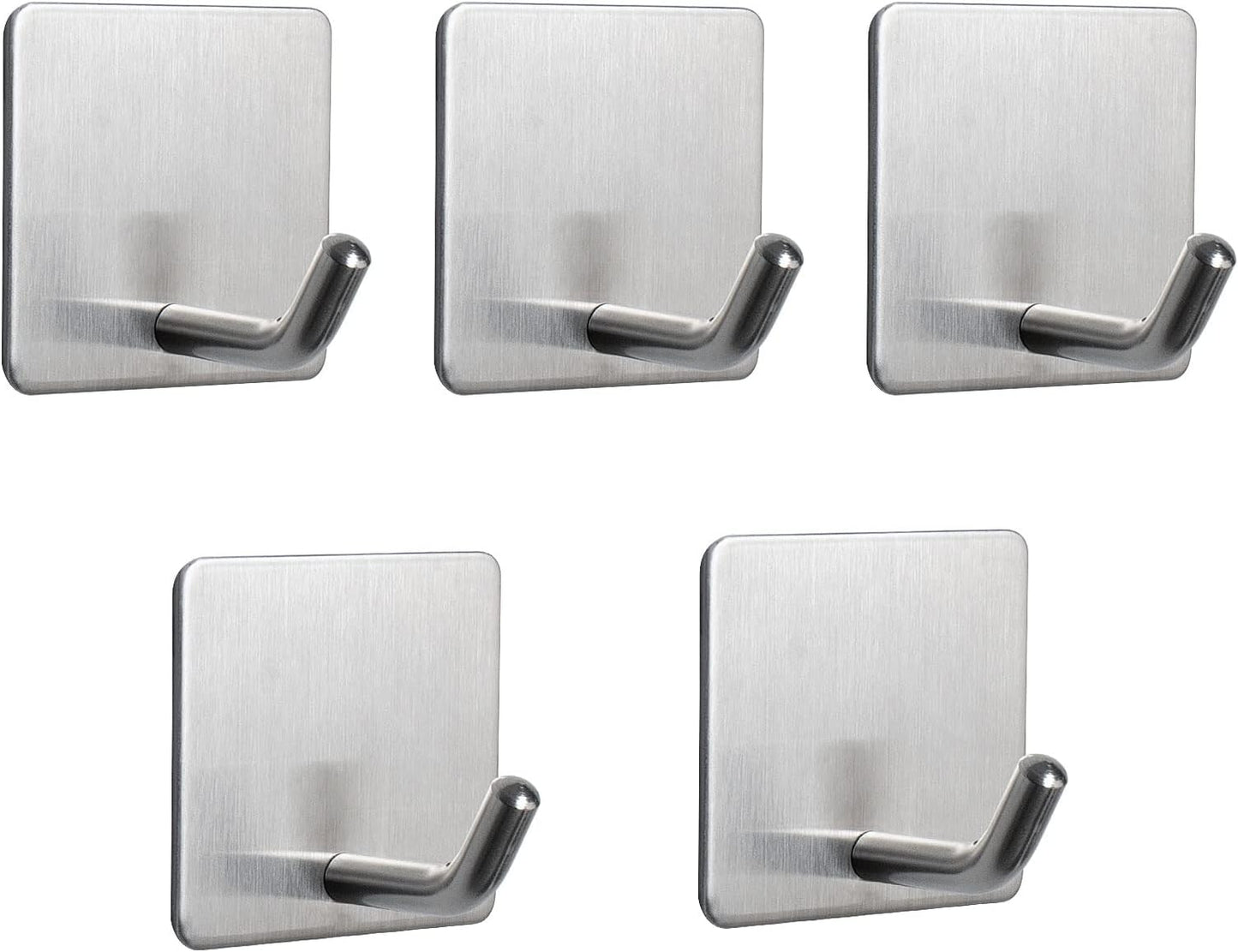 NearMoon Adhesive Hooks- Heavy Duty Bath Wall Hooks Waterproof Stainless Steel Towel Hangers Stick on Wall Clothes Holders for Bathroom Kitchen Home, 5 Pack (Brushed Nickel)