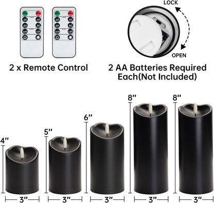 Amagic IP65 Waterproof Outdoor Flameless Candles with Remote, LED Candles Battery Operated with Timer, Flickering Fake Pillar Candle for Outside Patio Yard Decor, Ivory, Set of 5, D3 X H4 5" 6" 8" 8"