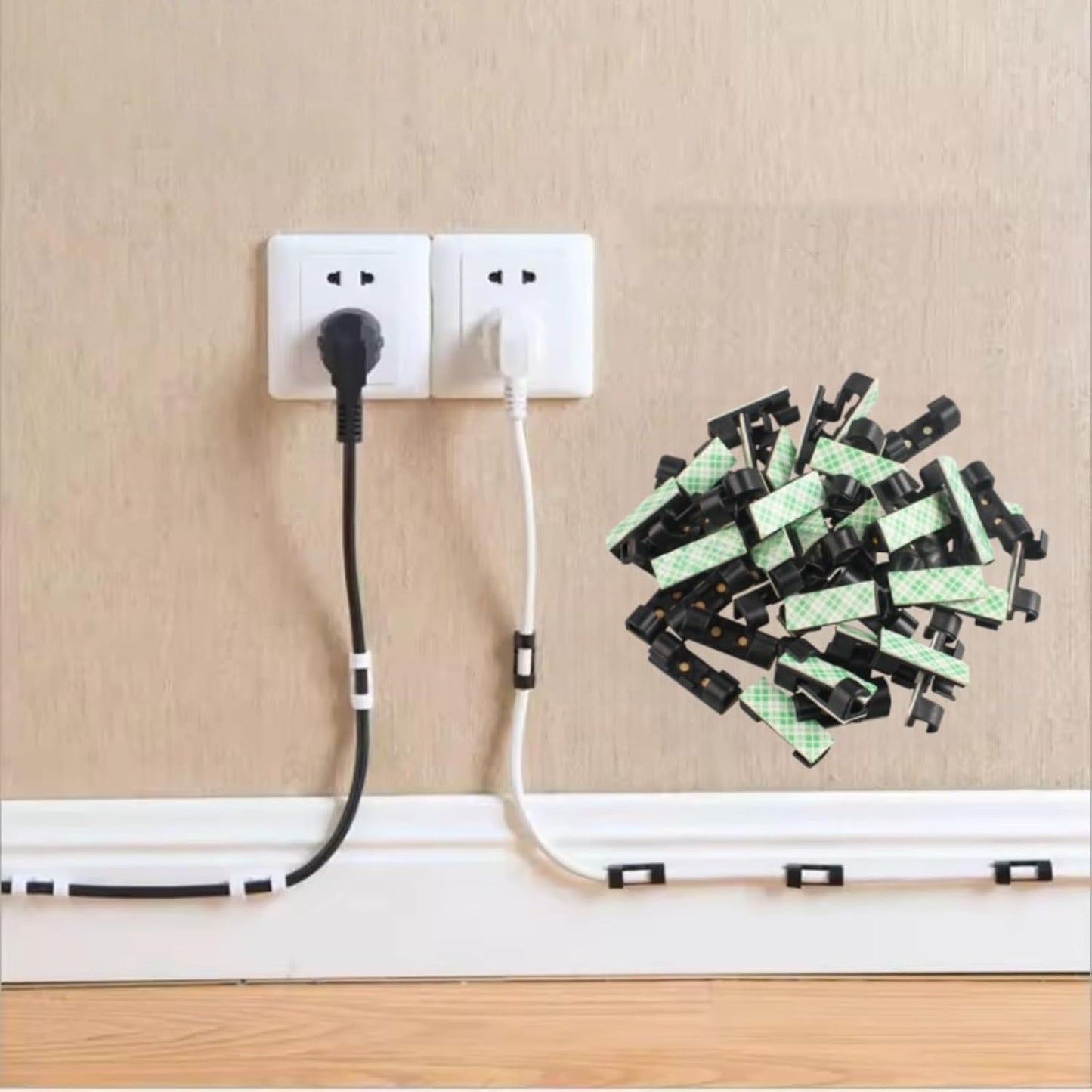 20 Pieces Strong Adhesive Cable Wire Management Clips - Self-Adhesive Cord Organizer Clamps for Wall, Under Desk, Car, Office & Home (Black)