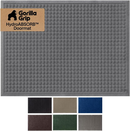 GORILLA GRIP® Ultra Absorbent Front Door Mat Outside Entrance, Traps Dirt and Moisture, HydroABSORB Indoor Outdoor Doormat Holds Up to 1.7 Cups Water, Stain and Fade Resistant Welcome Mat, 29x17 Black