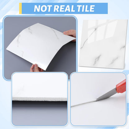 Nuanchu 36 Pcs Peel and Stick Shower Waterproof Tiles Wall Panels 12 x 12 Inch Self Adhesive Backsplash with Ruler Knife & 2 Scrapers for Washroom Bathroom Living Room, Not Real Tile (Grey Marble)