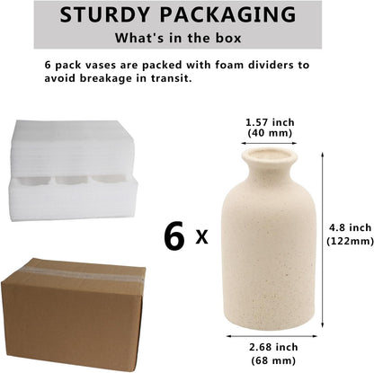 YANLING 6 Pack White Vase Small Ceramic Vases for Decor, Bud Vases | for Centerpieces White Vases for Flowers Boho Home Decor, Pampas Grass Dried Flowers Vases