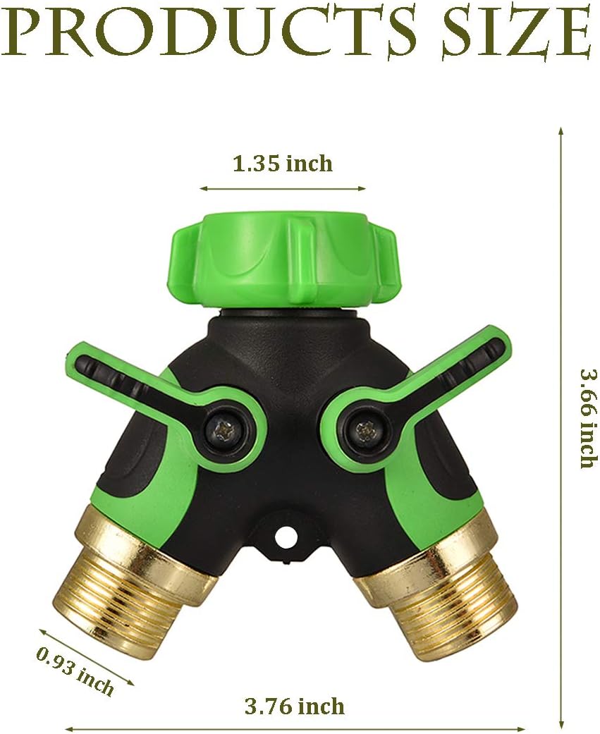 Garden 2 Way Hose Splitter Y Connector with Comfortable Rubber Grip and 360 °Rotatable Top Quick Connect Garden Hose Tee Equipment Valve Shut Off (Green 2)