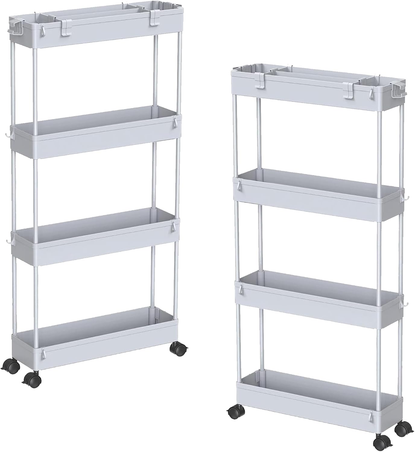 SPACELEAD Slim Storage Cart 4 Tier,Bathroom Organizer Rolling Utility, Mobile Shelving Unit Slide Out for Office, Kitchen, Laundry Room & Narrow Places,White