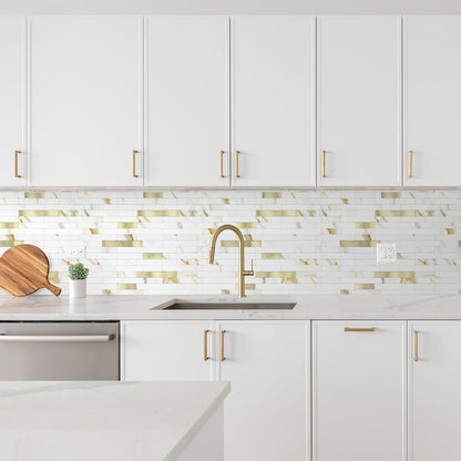 Yipscazo 2026 New Upgrade 11.34" X 11.57" Peel and Stick Backsplash, Stick on Backsplash Tiles for Kitchen, Bathroom, Fireplace (10 Sheets, Beige Rocks + Rose Gold)
