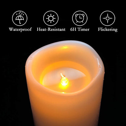 Homemory 6" 8" 10" x 4" Waterproof Outdoor Flameless Candles, Battery Operated Flickering LED Pillar Candles with Remote and Timers for Indoor, Plastic, Ivory White