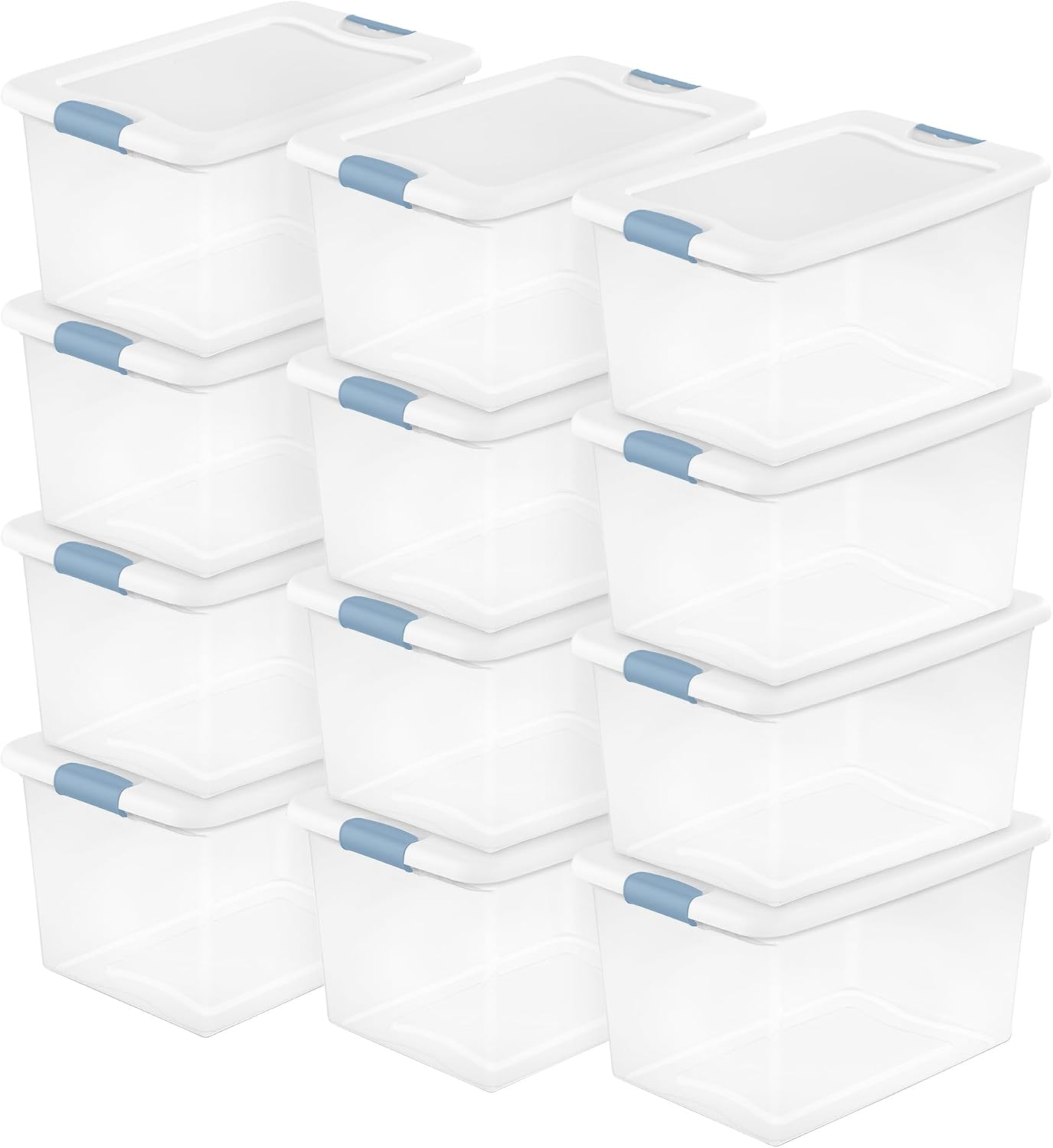 Sterilite 4-Pack 56 Quart Wheeled Latching Box, Underbed Clear Plastic Storage Organizer - Under Bed Rolling Container Bin with Lid and Wheels for Home or Dorm Bedrooms and Closets