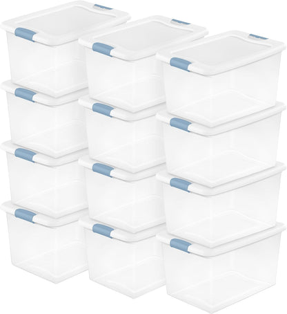 Sterilite 4-Pack 56 Quart Wheeled Latching Box, Underbed Clear Plastic Storage Organizer - Under Bed Rolling Container Bin with Lid and Wheels for Home or Dorm Bedrooms and Closets