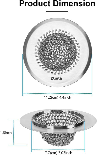 Ztruth Kitchen Sink Drain Strainer Patented Reversible Sink Strainer, Anti-Clogging Sink Strainer Basket, 304 Stainless Steel, Handmade Kitchen Gadgets, Dishwasher Safe