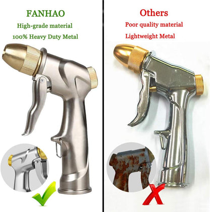 FANHAO Garden Hose Nozzle Heavy Duty Metal Spray Nozzle with Thumb Control, High Pressure Water Nozzle with 8 Adjustable Spray Patterns for Watering Plants, Washing Cars and Showering Pets