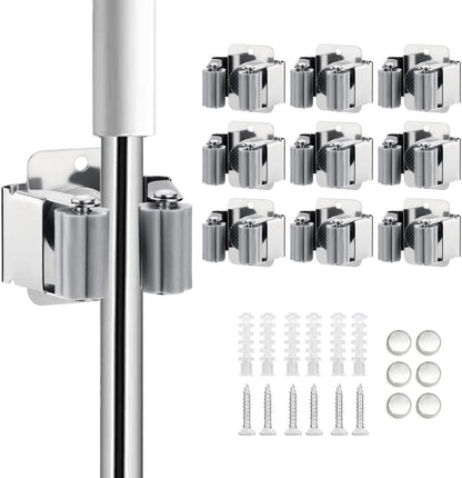 JAMEND CLXP 24PCS Broom and Mop Holder, Heavy Duty Garden Tool Organizer Rack Rake and Shovel Handle, Stainless Steel Mop Hanger. Wall Mounted with Screws.Matte Black